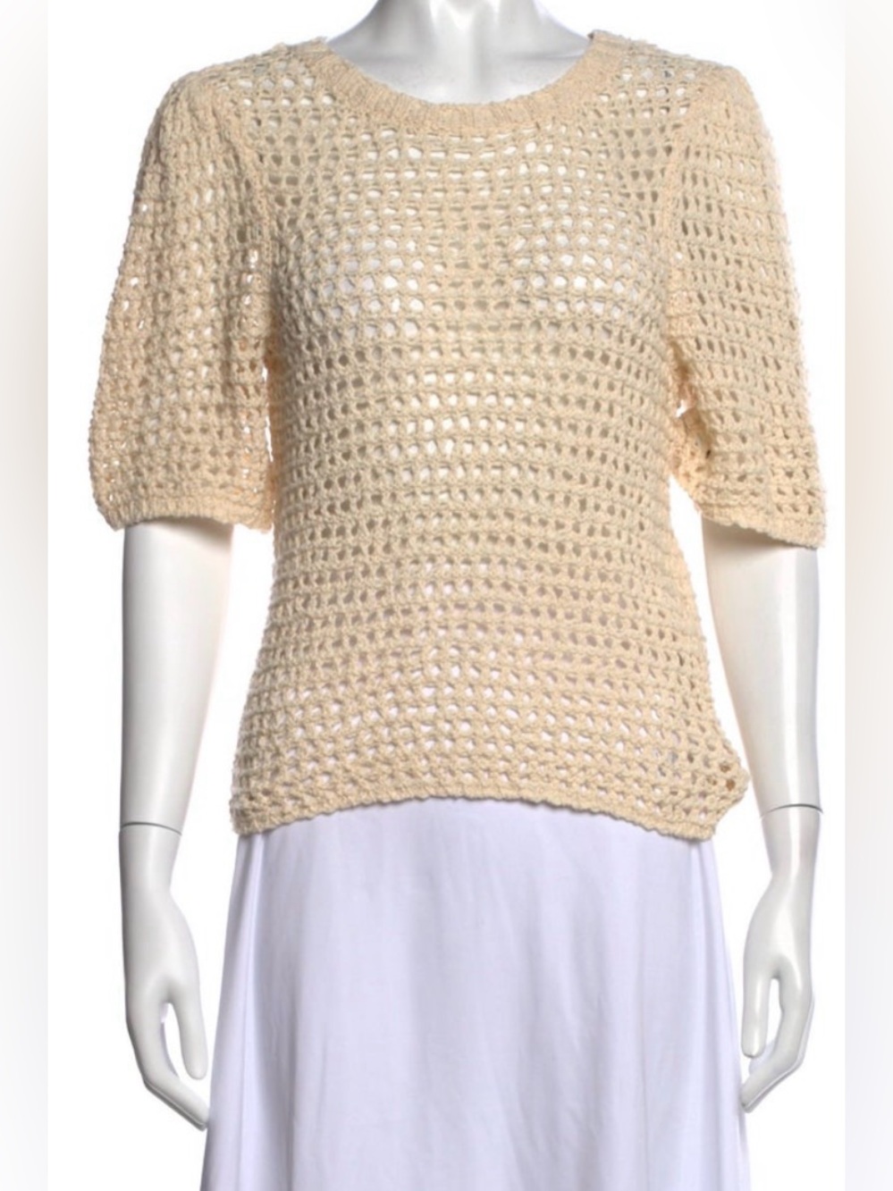 Joie Open-Knit Short Sleeve Sweater Top - Cream
